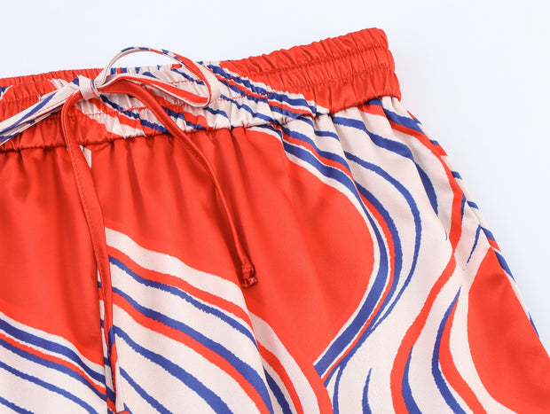 Bowknot Decoration Printed Shirt Pajamas Style Pants Suit