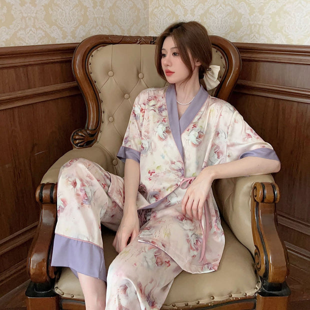 Women's Fashion Casual Short-sleeved Long Pants Pajamas Set