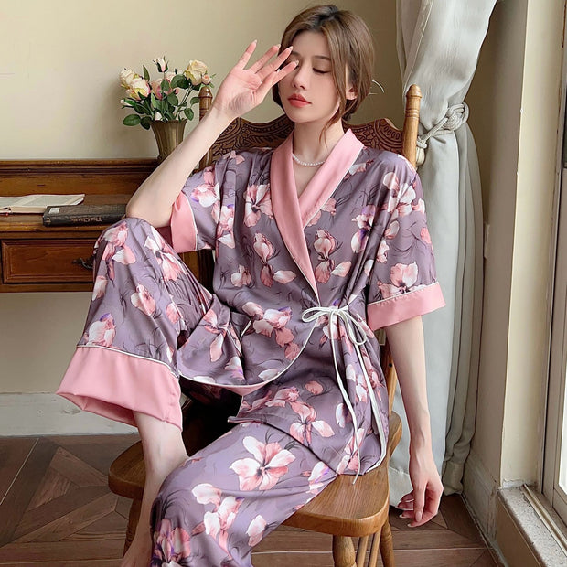 Women's Fashion Casual Short-sleeved Long Pants Pajamas Set