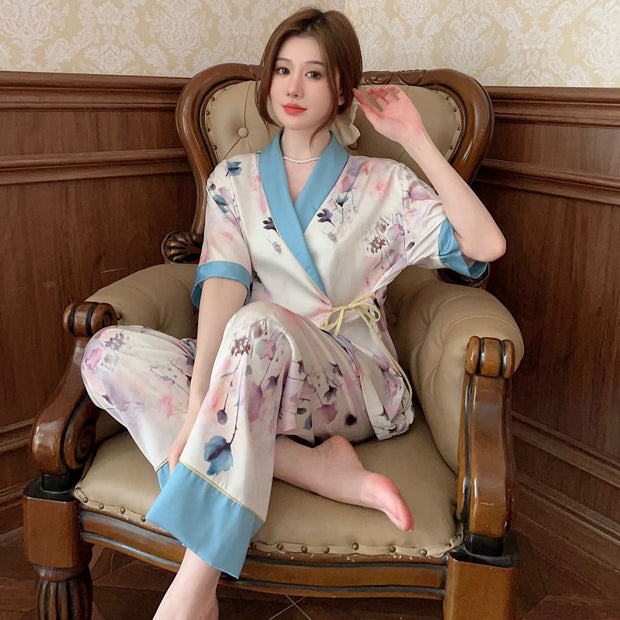 Women's Fashion Casual Short-sleeved Long Pants Pajamas Set