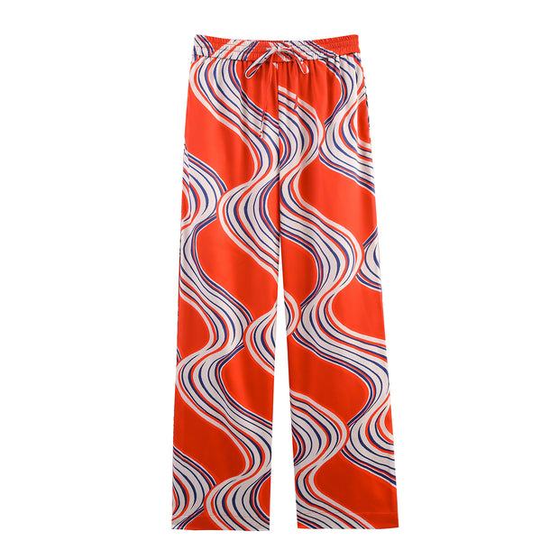 Bowknot Decoration Printed Shirt Pajamas Style Pants Suit